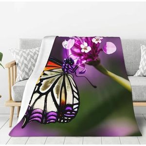 Paarse pruim vlinder Print Lichtgewicht Warme Deken Zachte Dikke Dekens Slaapkamer Camping Woonkamer Reizen
