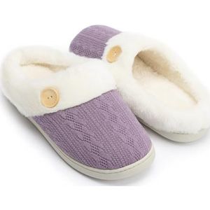 Vrouwen House Pantoffels Comfortabel Memory Foam Pluche Slaapkamer Kunstbont Gewatteerde Warme Slippers Slip-on Lichte Schoenen, Binnen Buiten Antislip Rubberen zool Gezellig, paars, 40/41 EU