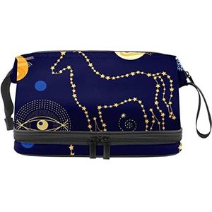 Grote capaciteit reizen cosmetische tas,Make-up tas,Waterdichte make-up tas Organizer, Night Sky Unicorn, Meerkleurig, 27x15x14 cm/10.6x5.9x5.5 in