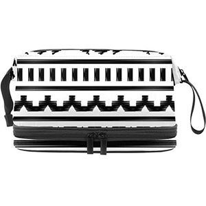 Dubbellaags Cosmetische Tas Zwart en Wit Tribal Draagbare Make-up Tas Reizen Organizer Pouch Voor Vrouwen Meisjes Toiletries Tassen, Meerkleurig, 27x15x14 cm/10.6x5.9x5.5 in, Make-up zakje