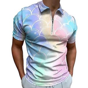 Prinses Zeemeermin Kawaii Regenboog Schubben Polo Shirt voor Mannen Casual Rits Kraag T-shirts Golf Tops Slim Fit