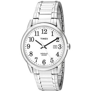 Timex Easy Reader Datum Uitbreidingsband 38mm Horloge, Zilverkleur/Wit, Mens Standard, onbezorgd