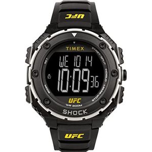 Timex UFC mannen shock oversized 50mm horloge - zwarte band digitale wijzerplaat zwarte behuizing, Zwart, Digitaal
