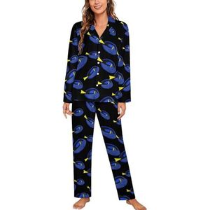 Blue Tang Kingfish Pyjama Sets Met Lange Mouwen Voor Vrouwen Klassieke Nachtkleding Nachtkleding Zachte Pjs Lounge Sets