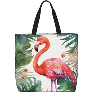 VTCTOASY Tropische flamingo print vrouwen draagtas grote capaciteit boodschappentas mode strandtas voor werk reizen, zwart, één maat, Zwart, One Size