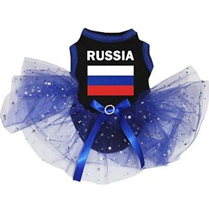 Petitebelle Rusland & Vlag Zwart Katoen Shirt Blauwe Sterren Tutu Puppy Hond Jurk, Large, Zwart