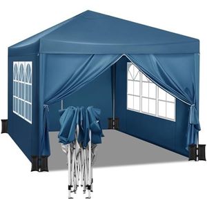WOLTU Tuinpaviljoen, opvouwbaar tuinpaviljoen voor buiten, van ijzer, in hoogte verstelbaar, met waterdicht zeil, set van 4 zandzakken, eenvoudig te monteren, 3 x 3 m, blauw