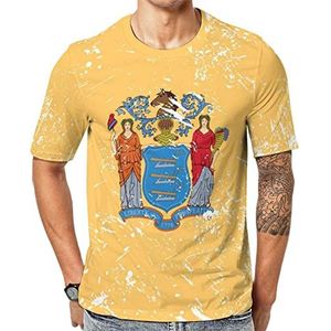 New Jersey State Flag2 T-shirt met korte mouwen voor heren, ronde hals, print, casual T-shirt, tops, 6XL