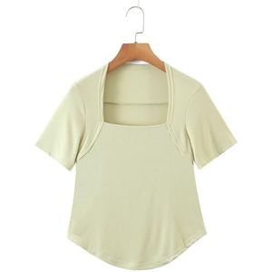 SDFGH Franse tops met korte mouwen Curve Kleding Plus Size Slanke T-shirt Dames Sleutelbeen Vierkante Kraag Tees (Color : Gr�n, Size : L)