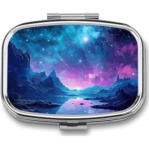 Cool Star River Pillendoosje Kleine Metalen Pillenetui voor Portemonnee & Pocket 2 Compartiment Pillenorganizer met Spiegel Reizen Pillendoos Medicijndoosje Draagbare Pillencontainer Uniek Cadeau