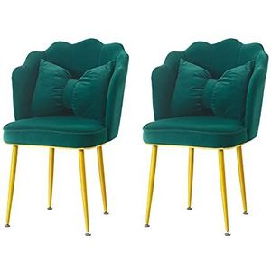 GEIRONV Dining stoel Set van 2, for woonkamer slaapkamer keuken receptie stoel fluwelen bloemblad spray gouden benen rugleuning stoel Eetstoelen (Color : Green)