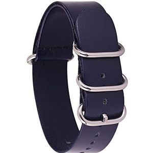 LUGEMA 14mm 16mm 18mm 20mm 22mm 24mm Lederen Horlogebandje Mannen Vrouwen Zilver Zwart Ring Gesp Pols Armband Band Accessoires: (Color : Navy blue S, Size : 16mm)