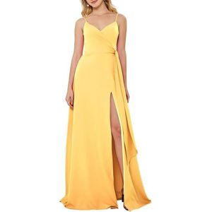 HPPEE Jurken voor dames, V-hals, bruidsmeisjesjurk, mouwloos, chiffon, bruidsmeisje, formele avondjurk, Geel, 32