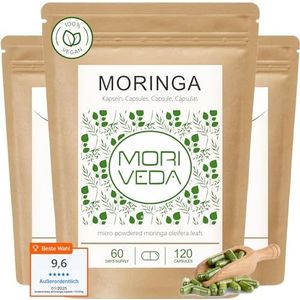 MoriVeda® | 360 Moringa Energy-tabletten 950 mg of Moringa-capsules 600 mg - Oleifera, veganistisch, kwaliteitsproduct (3x120 Capsules)