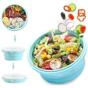 Opvouwbare kampeerkom, opvouwbare lunchbox van siliconen, rond, intrekbaar, voedselcontainers, bento box, voedselopslag, siliconen opbergdoos, slakom met deksel