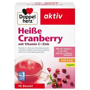 Doppelherz Hete Cranberry - Vitamine C en zink ter ondersteuning van de normale werking van het immuunsysteem - warm en koud - veganistisch - 10 zakjes