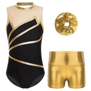 Cha-Cha Gymnastiekpak, Latijnse dansbody met franjes, fonkelende pailletten, kwastjes, bodysuit, showkostuum, tango, dans, jazz danskleding voor meisjes van 4 - 16 jaar, goud, 16