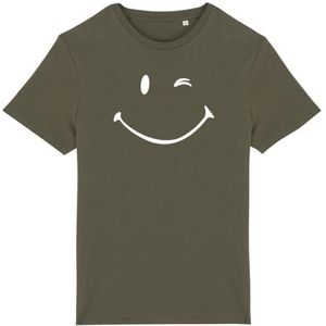 Smiley T-shirt - voor heren - bedrukt in Frankrijk - 100% biologisch katoen - origineel grappig verjaardagscadeau, Kaki, XS