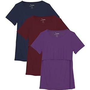Sosolism 3-Pack Borstvoeding Tops Modal Moederschap Nursing Tops Korte Mouw Verpleging T-Shirt, Rood/Blauw/Paars, S
