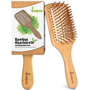 lampox - Bamboe haarborstel van hout met natuurlijke pinnen, peddelborstel, pinnen van bamboe, ontwarrende borstel, ontwarrende borstel, antikras, krulborstel, houten borstel, haarborstels