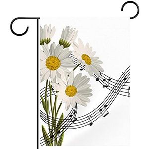 Muzieknoten Madeliefje Bloemen Wit Tuinvlag 28x40 inch,Kleine tuinvlaggen dubbelzijdig verticale banner buitendecoratie