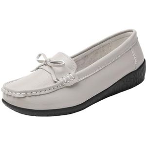 Grijs,35,OTMYIGO Dames platte leren loafers Wedge Mocassins Wedge Casual Slip-on Loafers Lichtgewicht Rijden Wandelen Werk Kantoor Kleding Schoenen