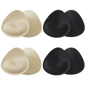 SDXCJY 4 paar BH-pads inzetstukken, verwijderbare beha-pads inzetstukken voor dames comfortabel, zelfklevende push-up beha-inzetstukken pads borstversterker voor bikinisport, Zwart en Beige, one size