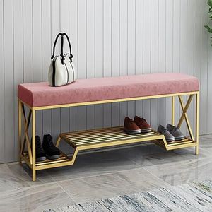 Moderne Entryway Bench Shoe Storage Bench Seat Luxe Schoenbank met Gouden Schoen Plank, Fluwelen Gestoffeerd Schoenenrek Bank Schoen Organizer Comfortabele Premium Hal Veranda Schoenopslag Organizer