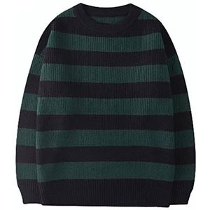 SKINII Men's Fashion Hoodies， Striped Knitted Sweater Men's Loose Sweater Green Warm Autumn Pullover Pullover Unisex Casual (Color : Ye?il, Size : XL)