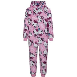 Hello Kitty Zacht en donzig Eendelige Pyjama's, Meisjes Onesie met Capuchon, Hello Kitty, 7-8 Jaar: 128cm, Roze