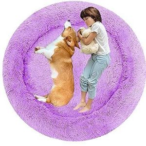 Hondensofa Kattensofa, Rond Pluche Huisdierbed Hondenbed Kattenbed voor Middelgrote en Grote Honden, Orthopedisch Kattenhondenbed, Donut Knuffelbaar Hondenkussen Hondenmand (80cm/31.5in,Paars)