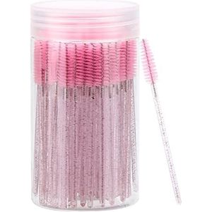100 stuks wimperborstel, mascara toverstaf make-up applicators kits voor wimperverlengingen, wenkbrauwborstel met container (roze, zwart)