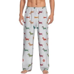 Dexnel Leuke Teckel Honden Zachte Pyjama Broek Voor Mannen,Klassieke Slaapbroek Comfortabel, Polyester Pyjama Broek Met Zakken, Wit, S