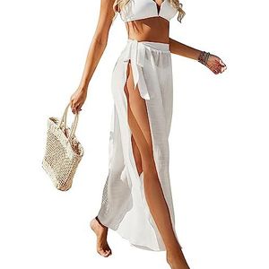 Sarong voor dames, pareo voor strandvakantie, lange strandjurk, zomer, bikini, cover-up, chiffon, badpak, wikkelrok, strandrok, vrouwen, meisjes, zijbandjes, sarong strandrok, strandkleding, wit, Eén maat