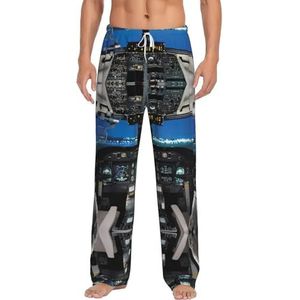 Vliegtuig Cockpit Mannen Lange Lounge Wear Broek Nachtkleding Pyjama Bottoms Nachtkleding Nachtkleding Met Zakken En Trekkoord, Wit, S