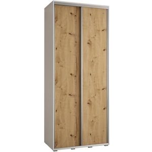 MEBLE KRYSPOL Davos 8 100 Kledingkast met twee schuifdeuren voor slaapkamer - Moderne opbergkast, kledingroede en planken - 235,2x100x45 cm - Wit Artisan Silver