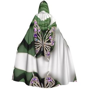 Bxzpzplj Strass vlinder capuchon mantel voor mannen en vrouwen, carnaval tovenaar kostuum, perfect voor cosplay, 185 cm