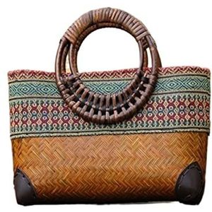 Geweven Strozak Bamboe Wevende Handtas Handgemaakte Geweven Tas Geweven Vrouwelijke Opbergtas Geweven Rotan Strandtas Draagtas Strandtas Strotas (Color : A, Size : 27 * 15cm)