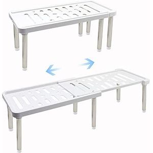 Uitschuifbare kast organizer, plankinzet, keukenkast organizer, vrijstaand kruidenrek, uitbreidbaar opbergrek voor badkamer, aanrecht, bijkeuken (wit)