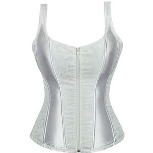 Steampunk Bandjes Overbuste Korset Met Cup Rits Sexy Jacquard Bloemen Corset Taille Cincher Bustier Lingerie Top Plus Size, 2928wit, M