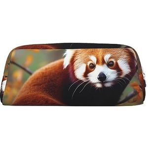 OUSIKA Rode panda make-up tas lederen etui reizen toilettas cosmetische tas dagelijkse opbergtas voor vrouwen, Zilver, Eén maat