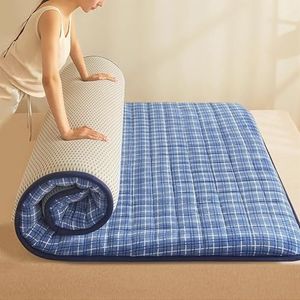 Japanse Vloermat voor Kinderen, Zachte Futon, Oprolbaar Slaapmatje, Tatami Mat, Ademend Gastbed van Katoen voor Kamperen(Blue,100x200cm)