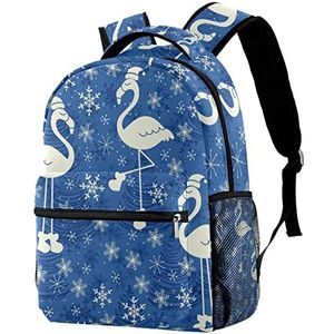 Rugzak Lichtgewicht Dagrugzak voor Shool Christmas Blue Snowflake Flamingo