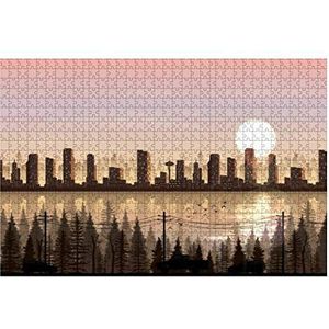 Puzzel 1000 stukjes stad, bij, zonsondergang, achtergrond, met, auto, naaf, A, rivier, voorraad, illustratie puzzelsets decompressie jongens houten puzzel voor volwassenen en kinderen puzzel moeilijk