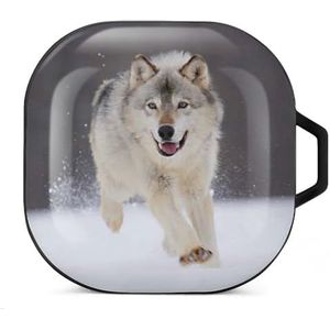 Wolf Running in The Snow Oordopjes hoesje compatibel met Samsung Hard Shell beschermhoes zwart-stijl