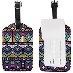 ALAZA Tribal Aztec Ethnic strepen Luggage Tag PU lederen tas dag reiskoffer ID identificatie-bagagesticker