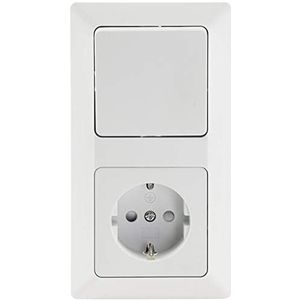 Milos Stopcontact met schakelaar, 2-voudig, frame, inbouw-wisselschakelaar & inbouw-stopcontact van 230 V, met verhoogde aanraakbeveiliging, klem-aansluiting, mat wit