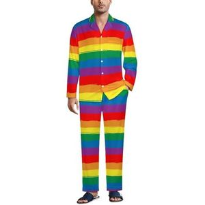 Regenboog Gestreepte LGBT Vlag Mannen Pyjama Set Tweedelige Button Down Nachtkleding Lange Mouw Top En Broek Loungewear