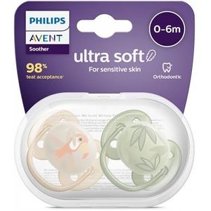 Set van 2 ultrazachte fopspenen, 0/6 maanden, neutrale kleuren SCF091/32 - Philips Avent