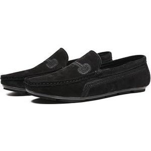 Herenloafers Ronde neus Suede Vamp Driving Loafers Platte hak Lichtgewicht antislip feestslip-ons(Black,45 EU)